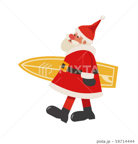 Santa Claus with surfboard flat color vector icon 59714444