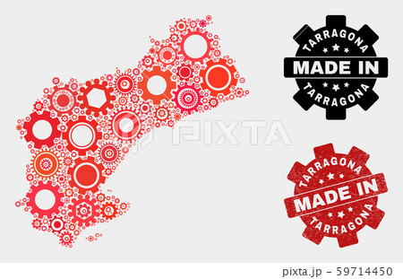 Mosaic Tarragona Province Map of Cog Elements and Grunge Seal 59714450