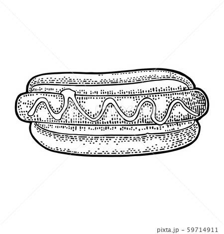 Hotdog With Mustard Top View Vector Blackのイラスト素材
