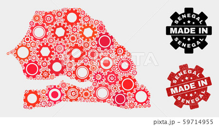Mosaic Senegal Map of Gear Items and Grunge Stamp 59714955
