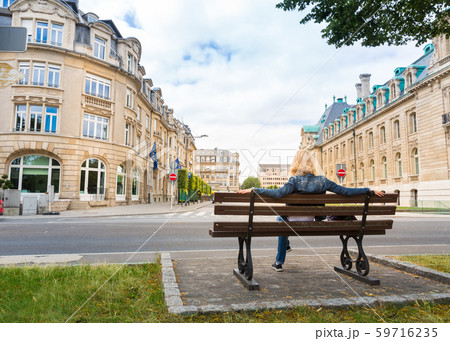 Bench on street, ancient European tourist city Bench on street, ancient European tourist city 59716235