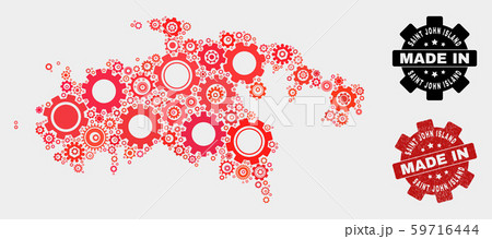Mosaic Saint John Island Map of Gear Elements and Grunge Seal Mosaic Saint John Island Map of Gear Elements and Grunge Seal 59716444