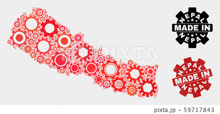 Mosaic Nepal Map of Cog Items and Grunge Seal 59717843