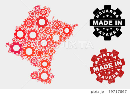 Mosaic Navarra Province Map of Cog Items and Grunge Stamp 59717867