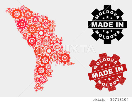 Mosaic Moldova Map of Cogwheel Items and Grunge Stamp Mosaic Moldova Map of Cogwheel Items and Grunge Stamp 59718104