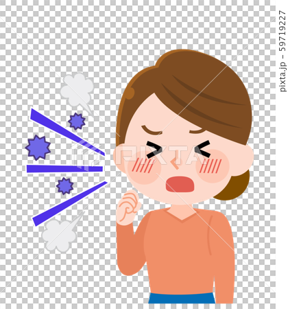 女性　体調不良　咳き込む　イラスト 59719227