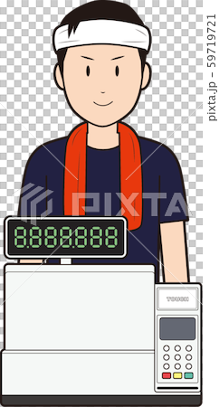 レジスターと男性ラーメン屋店員 のイラスト素材