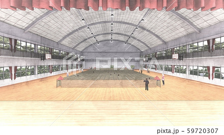 体育館　学校　ダンボール迷路  人あり  イラスト83 59720307