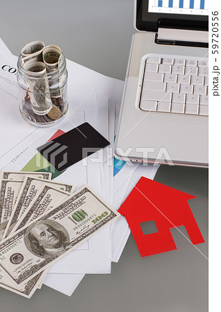 Office table top view. 59720556