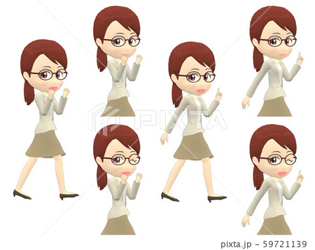 歩く ポーズa 女性 カジュアル ポニーテール 横のイラスト素材