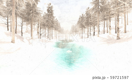 風景絵 川 冬 イラスト44のイラスト素材