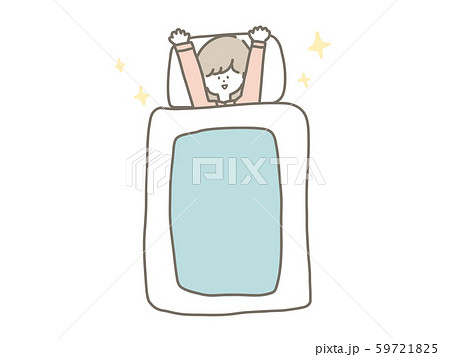 朝目覚めて伸びをする女性のイラスト素材
