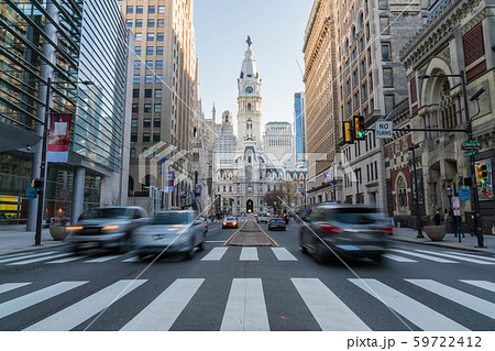 Philadelphia city hall with old building and trafic, Philadelphia, Pennsylvania,United states of America, USA,clock tower, Tourist Architecture and building with tourist concept 59722412