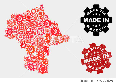 Mosaic Mazovia Province Map of Gearwheel Elements and Grunge Stamp 59722829