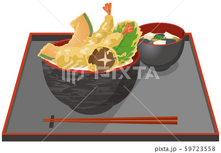 天丼と味噌汁のイメージイラストのイラスト素材