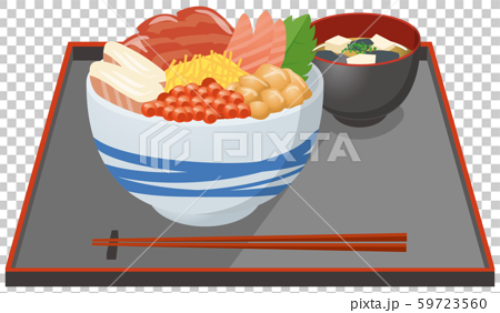 海鮮丼と味噌汁のイメージイラストのイラスト素材