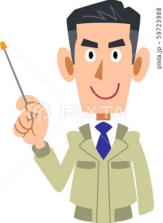 指し棒を持つ作業着を着た男性の上半身のイラスト素材