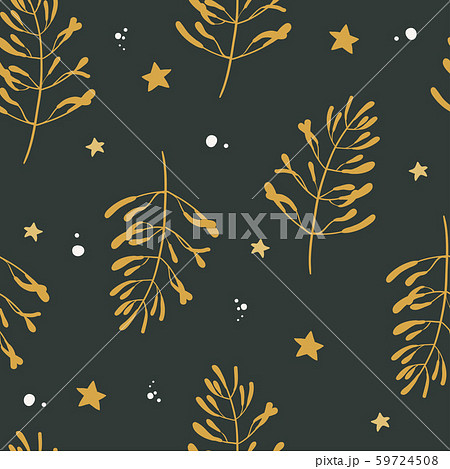 Seamless pattern with Christmas decorative elements - golden mistletoe branch. Minimalistic 59724508