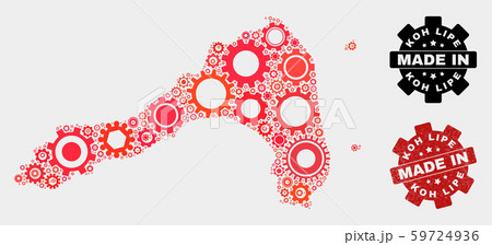 Mosaic Koh Lipe Map of Gearwheel Items and Grunge Seal 59724936