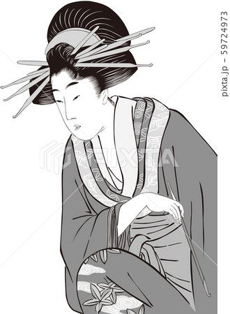 浮世絵　女性　その57　白黒 59724973