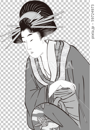 浮世絵　女性　その57　白黒 59724973