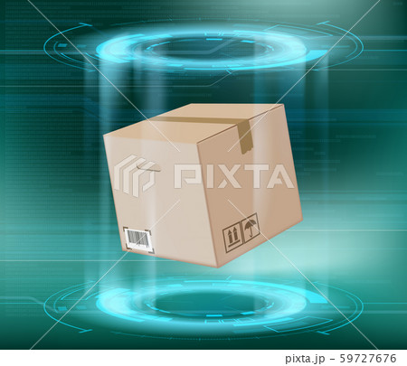 Cardboard box package on a futuristic background Cardboard box package on a futuristic background 59727676