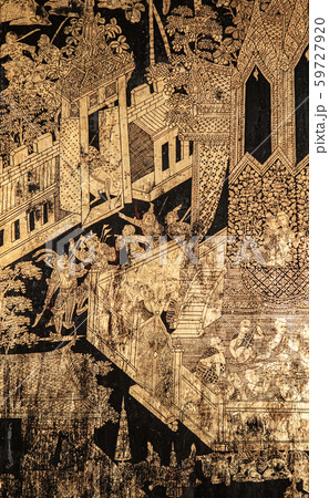 Thailand Buddhism gold mural painting at Bangkok National Museum Thailand Buddhism gold mural painting at Bangkok National Museum 59727920