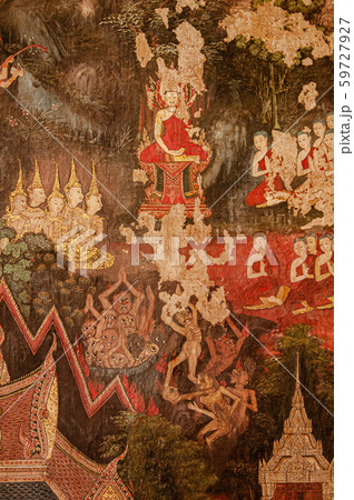 Thailand Buddhism mural painting in Buddaisawan Throne Hall, Bangkok National Museum 59727927
