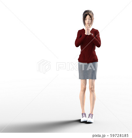 ポーズする女子高生　perming3DCGイラスト素材 59728185