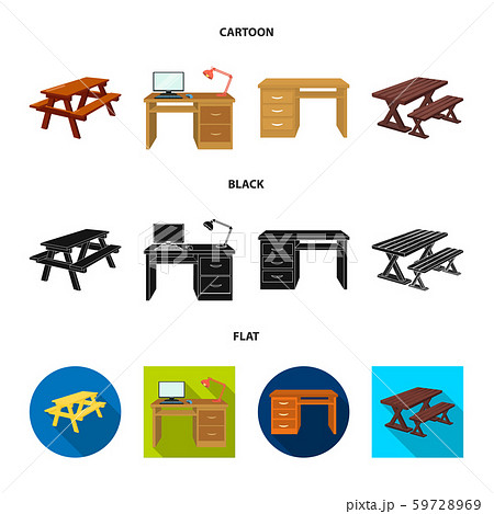 Vector design of table and wooden logo. Collection of table and desk stock symbol for web. 59728969