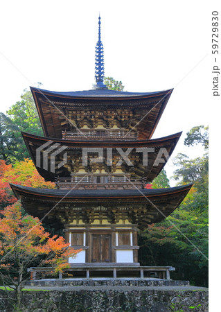 秋の朝　西明寺三重塔 59729830