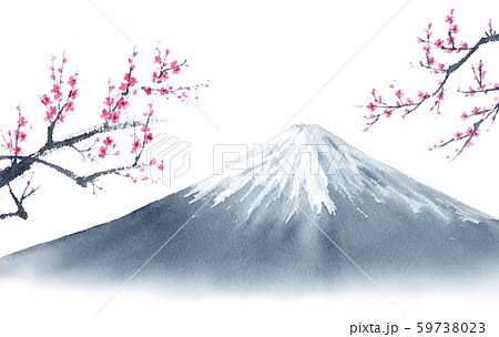 富士山と梅 水墨画 富士山と梅 水墨画 59738023