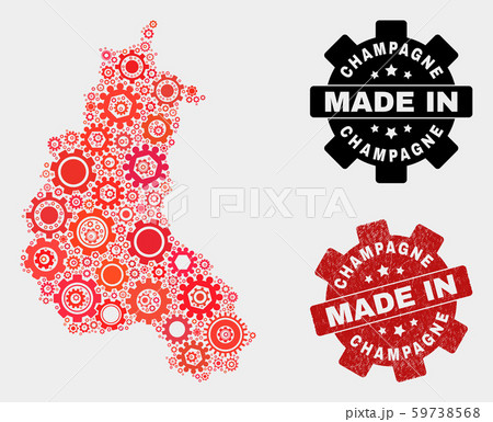 Mosaic Champagne Province Map of Cog Elements and Grunge Seal 59738568