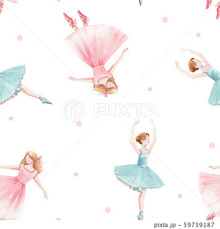 Watercolor Seamless Pattern With Cute Dancing のイラスト素材