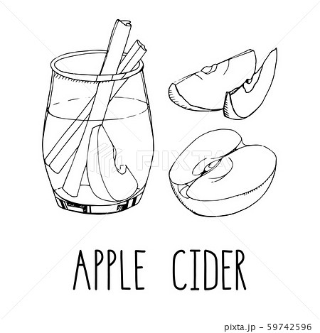 Set of hand drawn vector elements isolated on white background. Apple cider with spices and fruit Set of hand drawn vector elements isolated on white background. Apple cider with spices and fruit 59742596