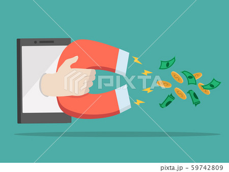 Hand holding large magnet with smart phone Hand holding large magnet with smart phone 59742809