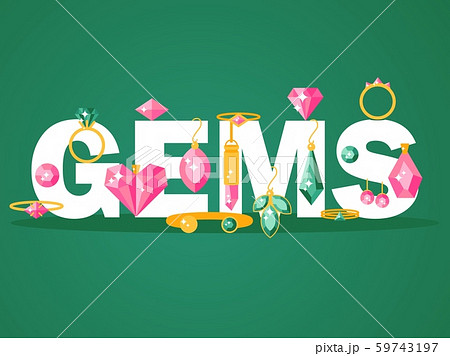Jewelry store typographic cover, vector illustration. Sparkling gems and diamonds, jewels with 59743197