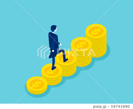 Isometric businessman walking on money step to 59743990