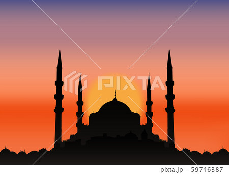 Mosque silhouette in sunset. Beautiful night landscape 59746387