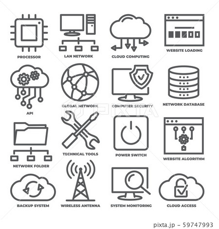 Technology line icons set on white background 59747993