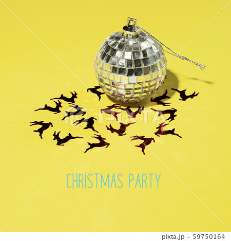 mirrored christmas ball and text christmas party. 59750164