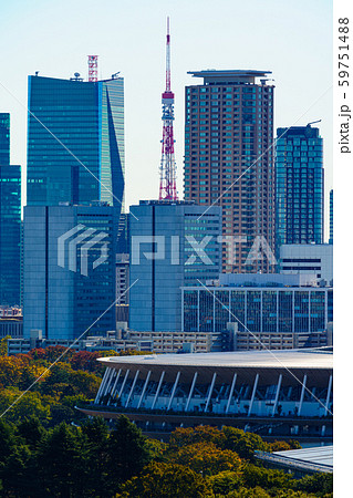 新国立競技場 国立競技場 風景 日本 東京 オリンピック スタジアム 都市風景 快晴 青空 鳥瞰図 新国立競技場 国立競技場 風景 日本 東京 オリンピック スタジアム 都市風景 快晴 青空 鳥瞰図 59751488
