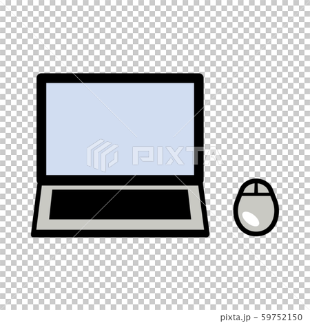 シンプルなノートパソコンとマウスのイラスト素材
