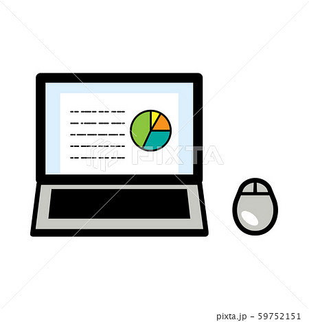 シンプルなノートパソコンとマウス 資料作成 シルバーのイラスト素材