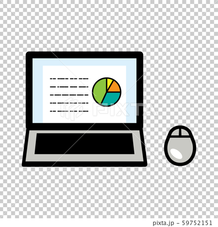 シンプルなノートパソコンとマウス 資料作成 シルバーのイラスト素材