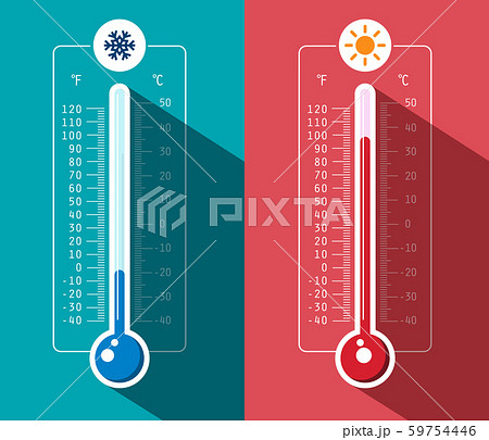 Cold and Hot Thermometer Icons. Vector Celsius and 59754446