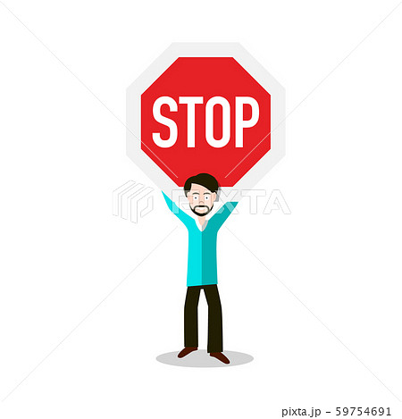 Man Holding Stop Sign Vector Illustration 59754691