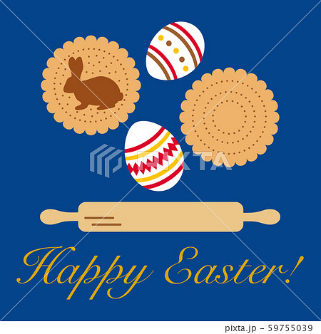 Happy Easter Cookies, bunny, eggs, rolling pin. Happy Easter Cookies, bunny, eggs, rolling pin. 59755039