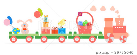 Train carries Easter symbols Gifts for holiday. Train carries Easter symbols Gifts for holiday. 59755040