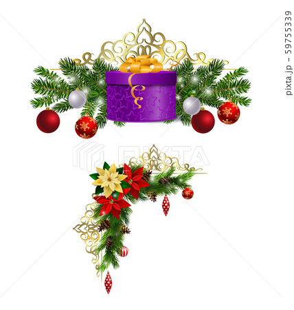 Christmas decorations with fir tree golden jingle bells 59755339